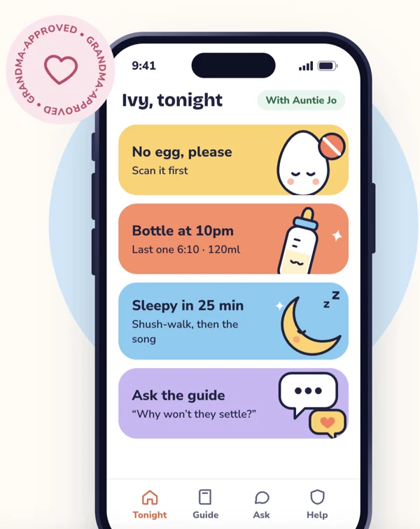 The Tendtu app: tonight's handover notes for a child, such as no egg, a bottle at 10pm and sleep tips